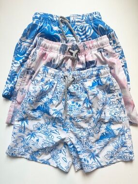 Lot Of 3 Vintage Summer Boys Size 5-6,  4 Way Stretch Swim Trunks SRP $120